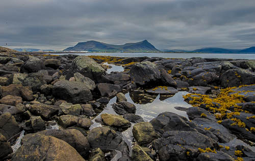 View from the rocky shore of Akranes, Iceland